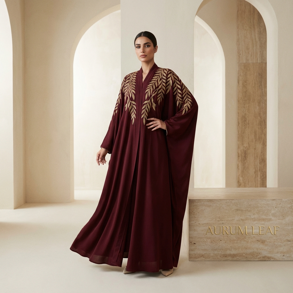 Maroon Golden Abaya